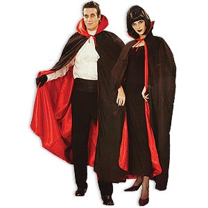 Dracula cape — black nylon taffeta, red lining, stand-up collar, 60" reversible