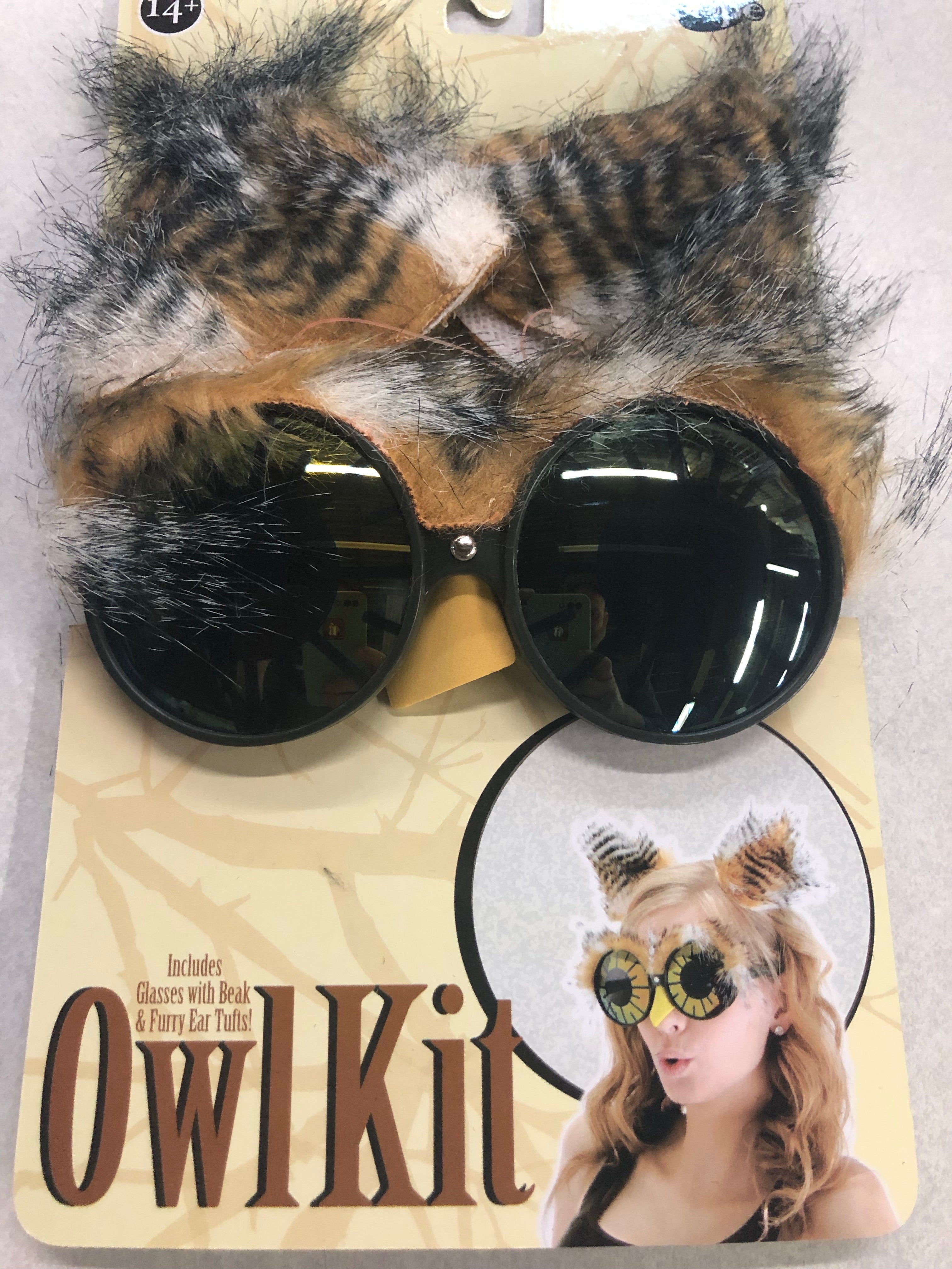 Animal Costume Kit — Owl variant: ear tufts on elastic and glasses