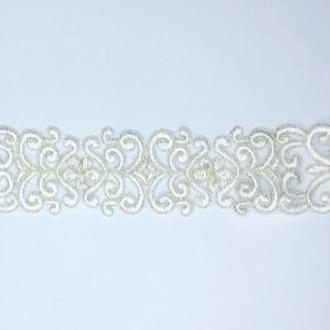 Delicate Embroidered Flower and Swirl Trim with Beads