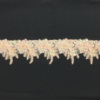 Embroidered flower trim — in-use drape showing scale and flexibility