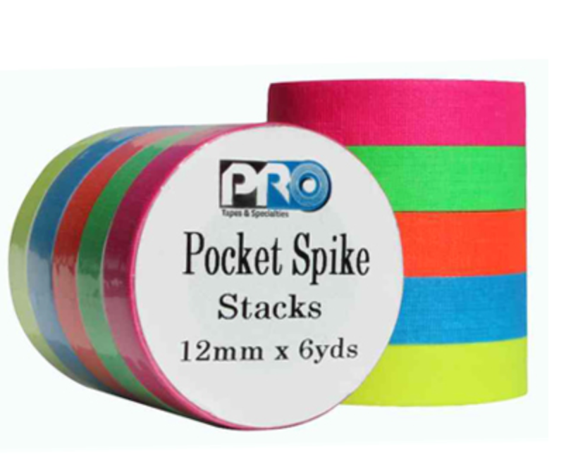 Spike tape social distancing floor marks — six-feet-apart color-coded stage markings