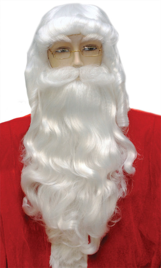 Santa wig set — white wavy wig with beard and wired mustache, one size fits most