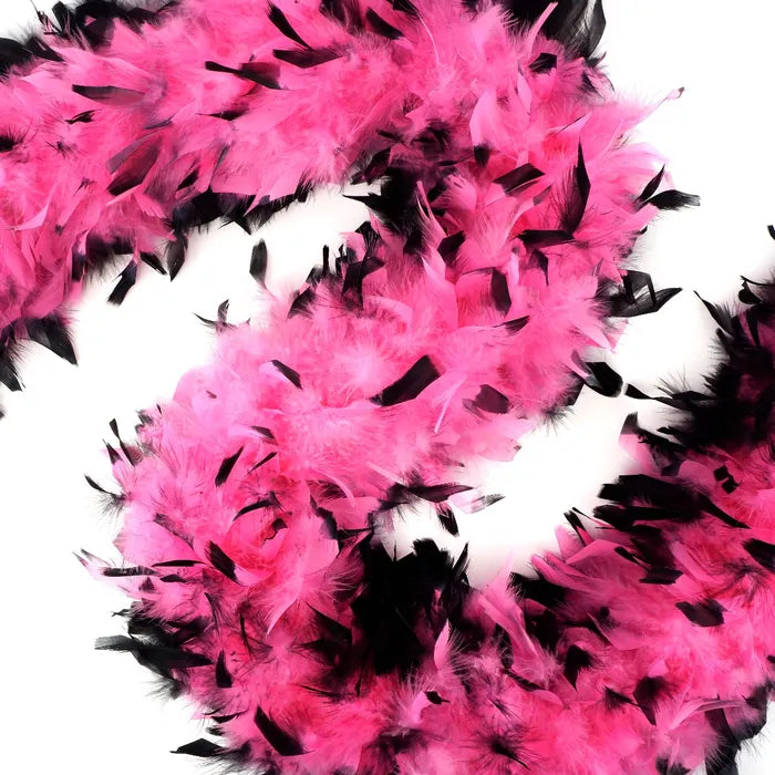 Chandelle boa with dyed tips — pink with black tips, shown draped to display fullness