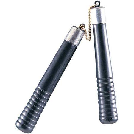Ninja nunchaku — two black handles joined by silver plastic chain