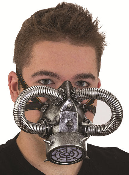 Steampunk gas mask — gold variant with interchangeable filter, novelty use only