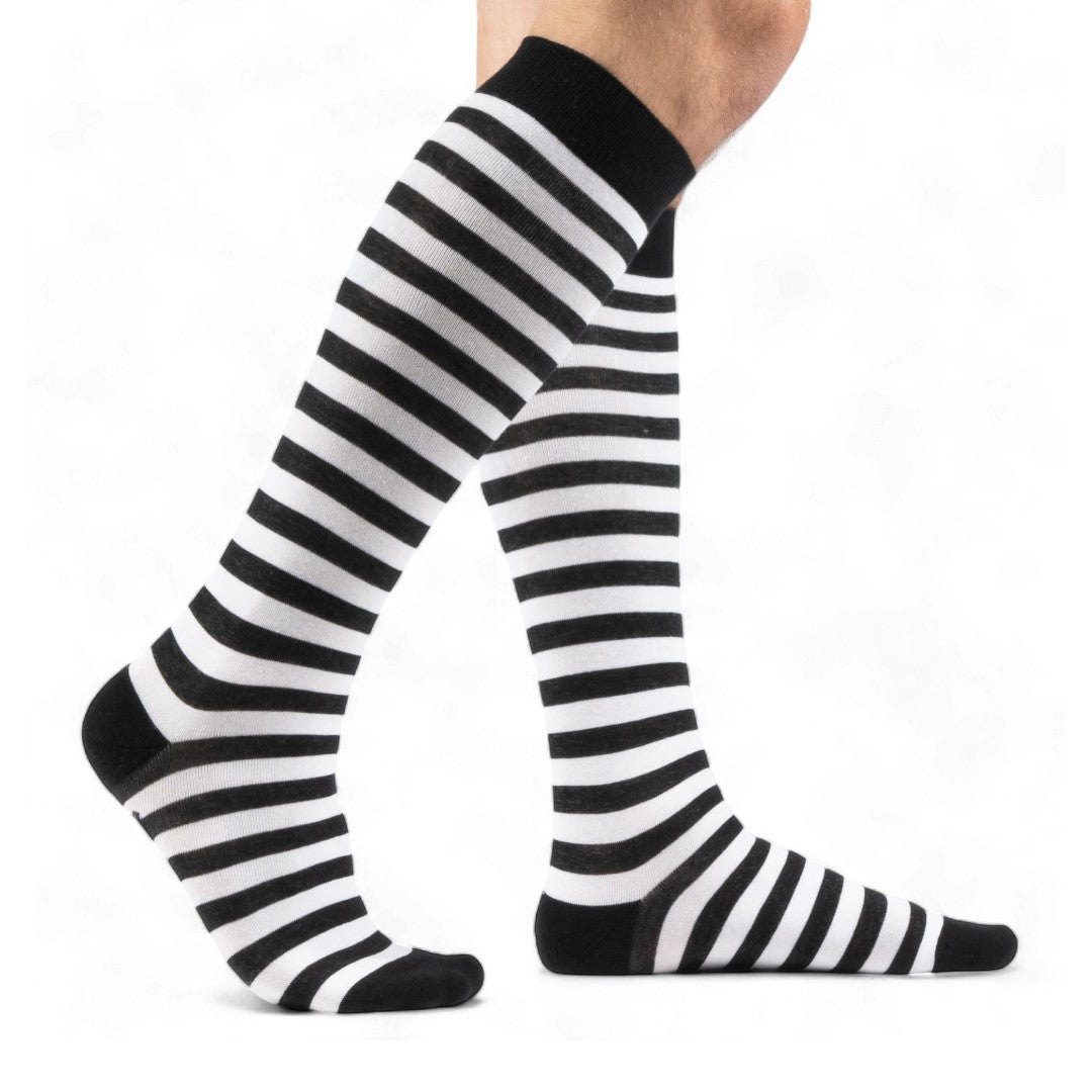 White and Black Stripes Knee High Socks