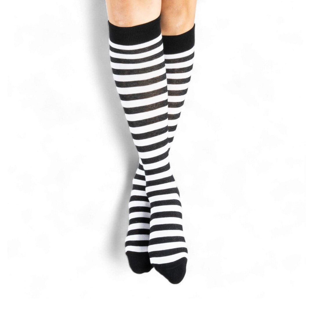 White and Black Stripes Knee High Socks