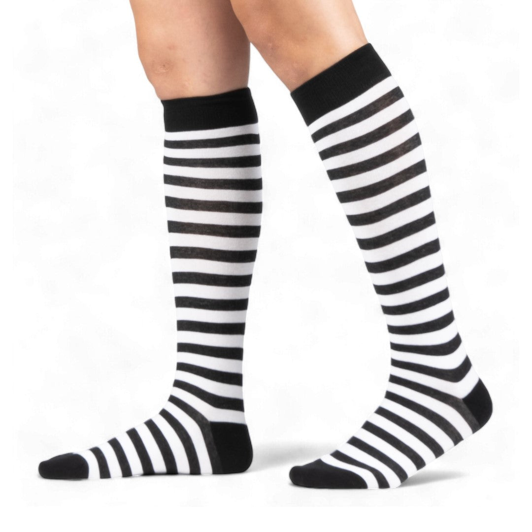 White and Black Stripes Knee High Socks