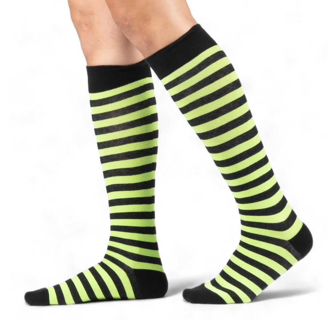 Electric Lime and Black Stripes Knee High Socks