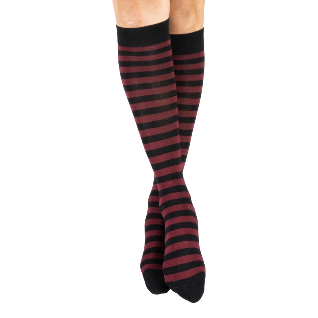 Wine and Black Stripes Knee High Socks