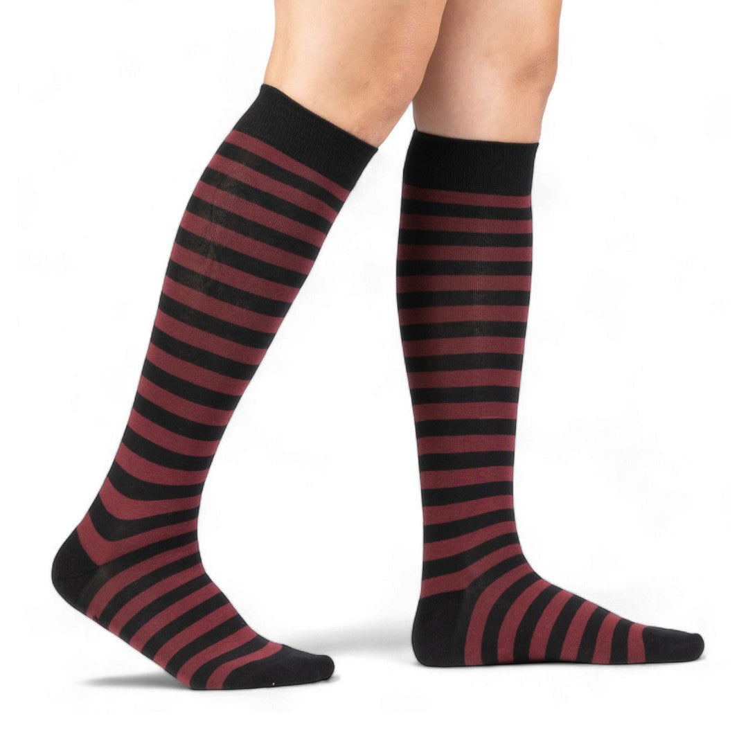 Wine and Black Stripes Knee High Socks