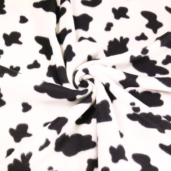 Anti-Pill Polar Fleece Fabric by the Yard – Cow Print (Black & White, 60", 280 GSM)