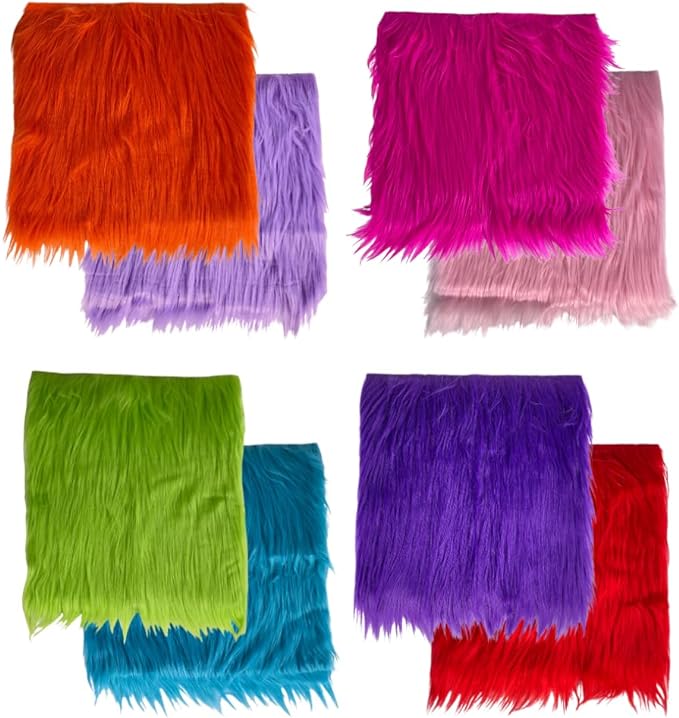 FabricLA Faux Fur Fabric - 8 Pieces Square Fur Material Fabric - 10" X 10" Inches (25cm x 25cm) - Shaggy Fur Patches Fabric Cuts Chair Cover Seat Cushion for DIY Craft -Multi Color