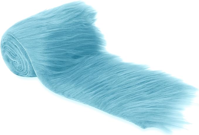 FabricLA Mohair Shaggy Faux Fur Fabric - Pre Cut Strips | Trim Ribbon | DIY Craft, Hobby, Costume, Decoration - Baby Blue