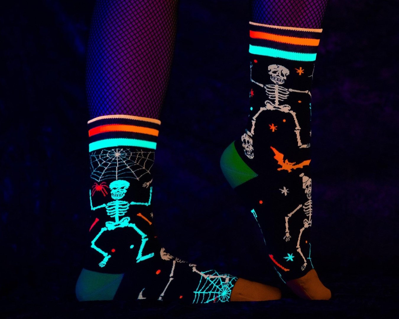 Rave Skeletons Crew Socks - UV Reactive