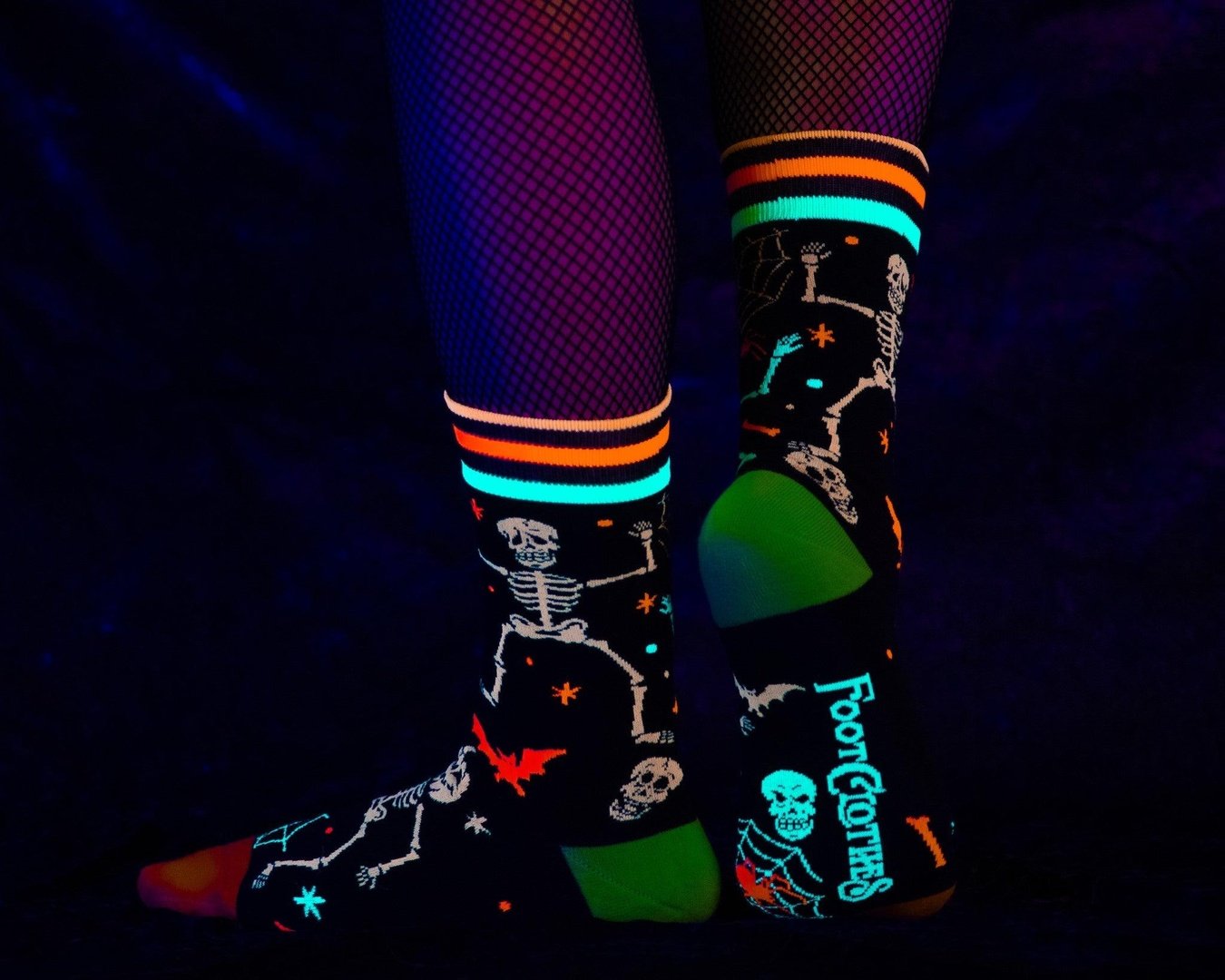 Rave Skeletons Crew Socks - UV Reactive