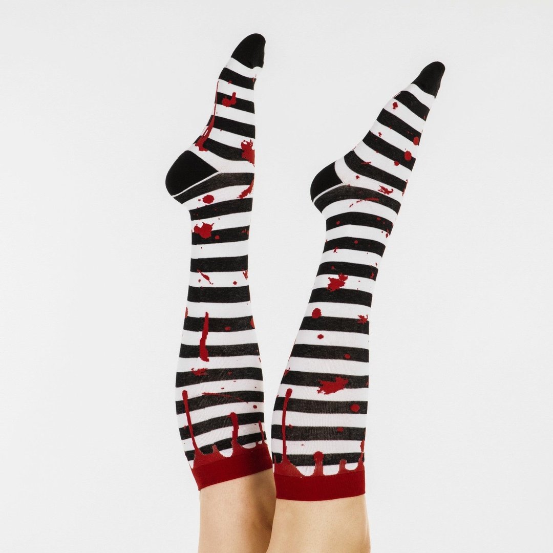 Sanguine Stripes Blood Spatter Knee High Socks