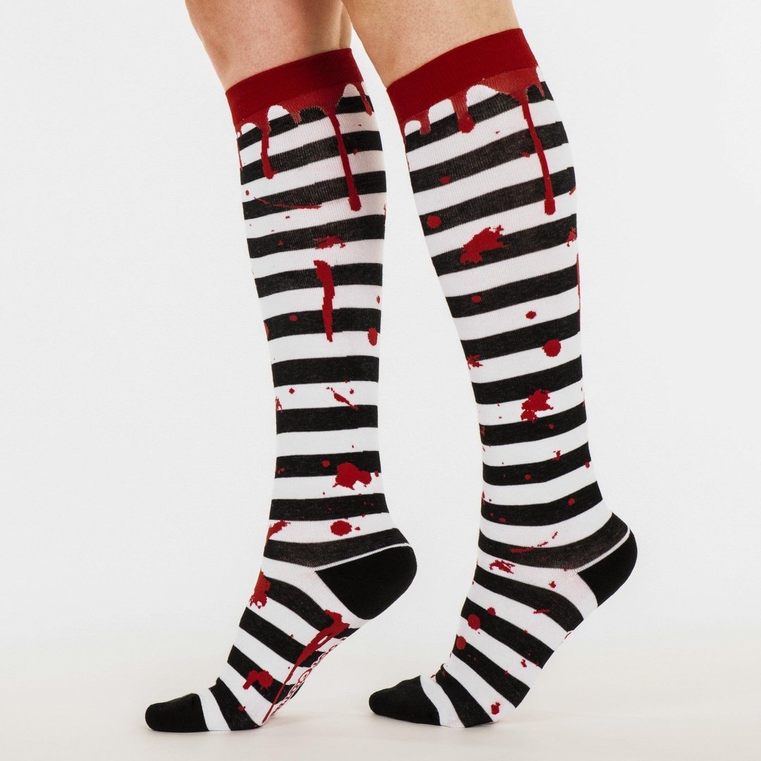 Sanguine Stripes Blood Spatter Knee High Socks