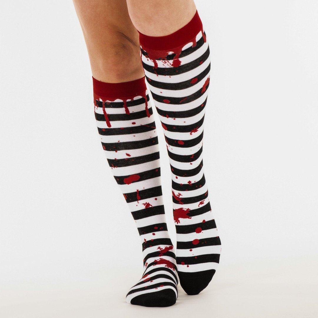 Sanguine Stripes Blood Spatter Knee High Socks