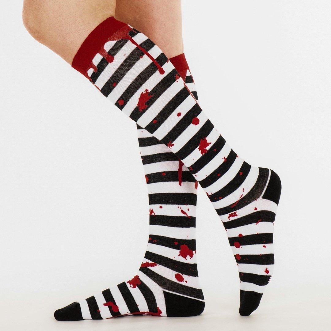 Sanguine Stripes Blood Spatter Knee High Socks