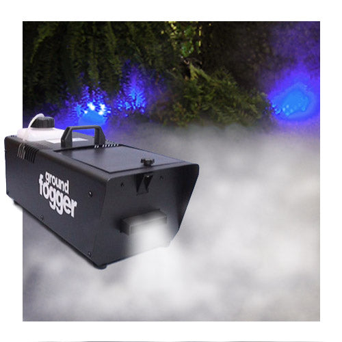 Adkins 400W RGB LED ground fogger — metal housing with carry handle, colored fog output
