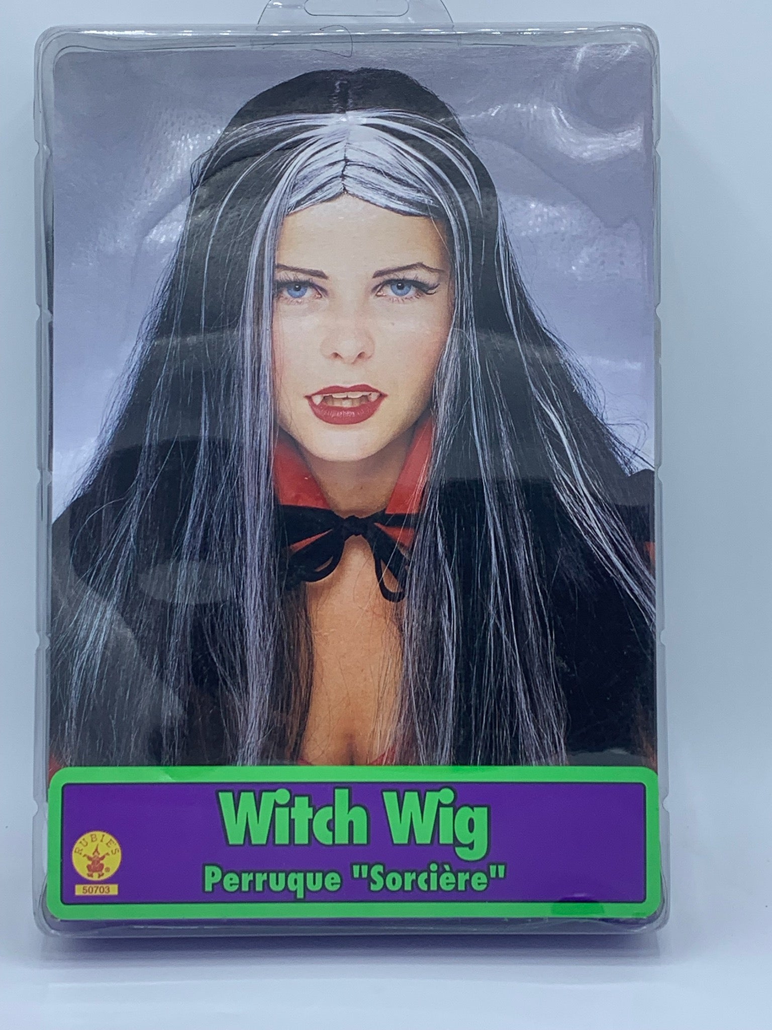 Black Witch Wig with White Streaks
