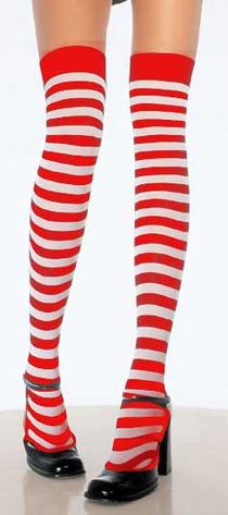 Stripped Thigh Highs -  White-Red
