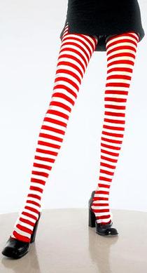 White/Red Nylon Stripped Tights