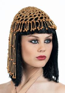 Peluca de reina egipcia con tocado de cuentas