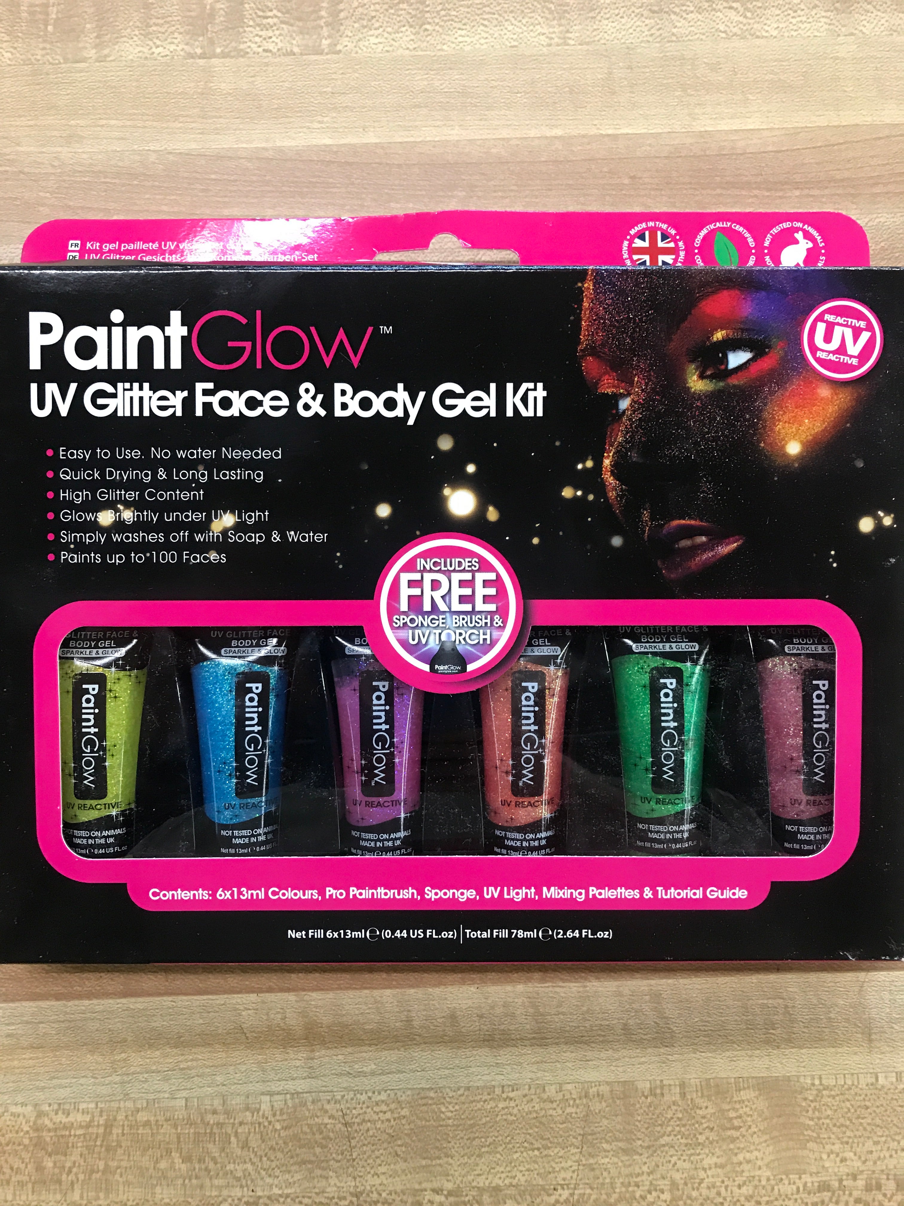 Kit de gel para rostro y cuerpo Paint Glow Neon Glitter